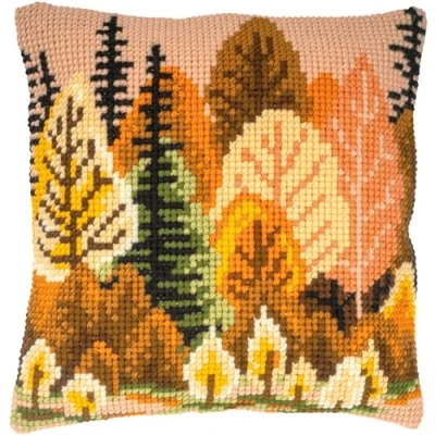 Image de Vervaco Coussin Au Point De Croix Housse Sans Dos Ca. 40x40 cm FORÊT D&#039;AUTOMNE Kit Complet Cadeau Noël DIY Décoration Salon Bricolage Facile Art Creatif Adulte
