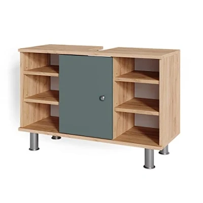 Image de Vicco Meuble sous Vasque Simple Fynn, Vert/Chêne de Force doré, 80 x 54 cm