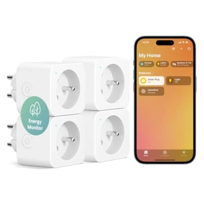 Image de Meross Prise Connectée (Type E), 16A WiFi Compatible avec HomeKit, Alexa et Google Home, Lot de 4 Mesure Consommation Électrique, Commande Vocale Contrôle à Distance