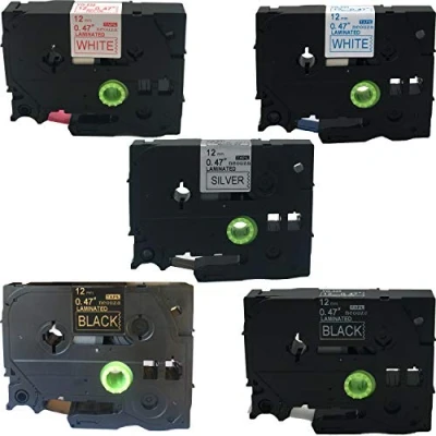 Image de Lot de 5 cartouches ruban adhésif plastifié compatible avec Brother P Touch Tze Tz 12 mm x 8 m Par ACD.auto Set of Colors 01