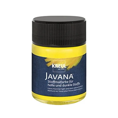 Image de KREUL 91962 Peinture pour tissu Javana tissus clairs et foncés, 50 ml verre jaune, caractère pâteux, tamponner pochoiriser, résistant au lavage après fixation
