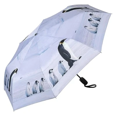 Image de VON LILIENFELD Parapluie de poche en forme pingouin Coupe vent Ouverture et fermeture automatiques Stable, léger compact, gris, veux dire
