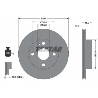 Image de TEXTAR 92061500 Disque de frein 235 18 04/05 100 ventilé l&#039;intérieur sans boulon fix roue, moyeu roue MAZDA: MX 5 I, FAMILIA 4