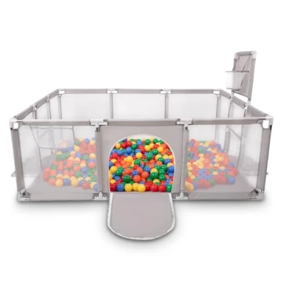 Image de Selonis Parc Bébé Avec 100 Balles Plastiques Aire De Jeu Pliable Basket Football, Gris: Jaune/Vert/Bleu/Rouge/Orange