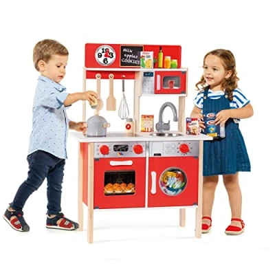 Image de Cuisine Jouet en Bois Molto, avec 10 ustensiles et Accessoires Inclus, de Vraies Portes, Une Plaque à Induction, Un évier Four. À partir 3 Ans (Grand Kitchen)
