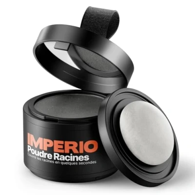 Image de Poudre racines IMPERIO Concealer pour cheveux épaissir les cheveux, femmes et hommes, make up résistant à l’eau, masquer 4 g (gris foncé)