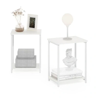 Image de Furinno Simpliste Table D&#039;appoint avec Cadre en Métal, Paquet de 2, Blanc/Blanc