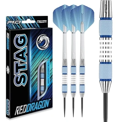 Image de RED DRAGON Stag: 28g Fléchettes Pointes Acier avec Ailettes et Tiges de Flechettes
