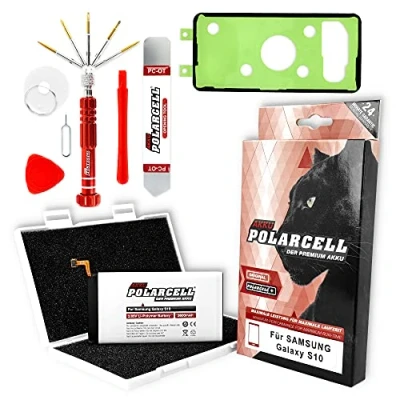 Image de PolarCell Batterie pour Samsung Galaxy S10 SM G973F avec kit d&#039;outils et adhésif Cadre 3600mAh 6% de capacité en Plus Que la d&#039;origine