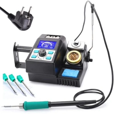 Image de YIHUA 982 Kit de station fer à souder précision avec écran LCD numérique, cartouche panne 210 compatible, distributeur fil et 4 canaux mémoire (Noire)