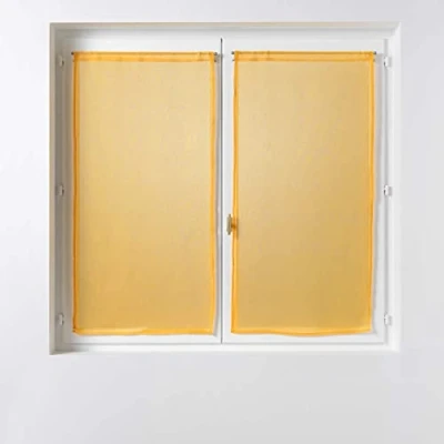 Image de douceur d&#039;intérieur, Paire de Voilages Passe Tringle (2 x 60 160 cm) Sandra Jaune, Voile Sablé