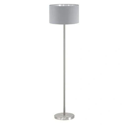 Image de Eglo Lampdaire MASERLO, lampe de sol en textile à flamme, sur pied ovale acier et tissu, couleur : nickel mat, gris, argent, douille E27, interrupteur inclus