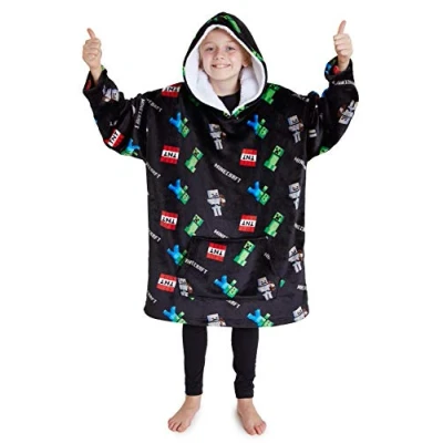 Image de Minecraft Sweat Garcon Oversize Pull Enfant Garçon Ou Fille Extra Large en Polaire Ultra Douce Taille Unique 7 14 Ans, Cadeau pour Ado Gamer (Noir)
