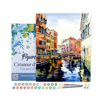 Image de Figured&#039;Art Peinture par Numéro Adulte avec Cadre Aquarelle de Venise Activité Manuelle Kit Loisir Créatif DIY d&#039;Art Complet 40x50cm toile tendue sur châssis