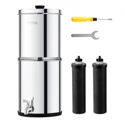 Image de VEVOR Système de Filtration d&#039;Eau par Gravité 5,5 L, Filtre à Eau Comptoir, en Inox 304, Réduction du Plomb et jusqu&#039;à 99% Chlore, avec 2 Filtres Charbon Robinet, Domicile