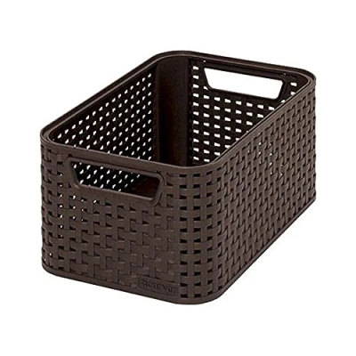 Image de CURVER Panière de Rangement 6L en avec un Design Rotin Tressé pour Salle Bain, Chambre, Bureau Poignées Ergonomiques Marron Foncé, 35x 30x 13cm