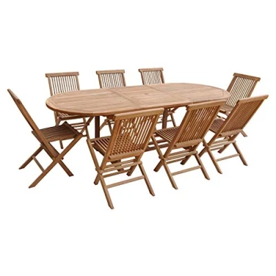 Image de Salon de Jardin en Teck Lombok Table Ovale Extensible 8 Places