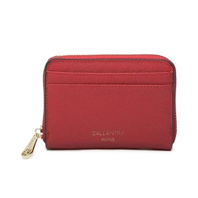 Image de Petit Portefeuille Femme Format Court Porte Monnaie Carte Tout en Un Similicuir Zippé Chic Léger Rouge Foncé