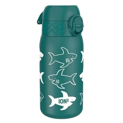 Image de Ion8 Gourde Isotherme Enfant, Inox, 320ml, Anti Fuite, Facile à Ouvrir, Verrouillage Sécurisé, Lavable au Lave Vaisselle, Poignée de Transport, Durable, Acier Inoxydable, Motif 3D Requin