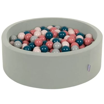 Image de KiddyMoon Piscine À Balles pour Bébé Rond 90X30cm/200 7Cm Fosses Boules Jouet Enfant, Sauge : Turquoise Foncé/Beige Pastel/Vert De Gris/Saumon