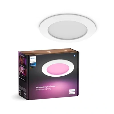 Image de Philips Hue spot encastré connecté, 170mm, lumière blanche et couleur, compatible Bluetooth, contrôle vocal avec Alexa, Apple Home Google Assistant, blanc