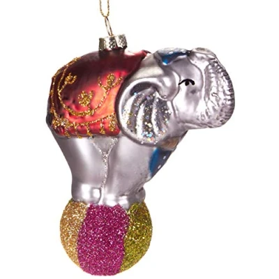 Image de BRUBAKER Suspension pour Sapin de Noël Éléphant Cirque Multicolore Boule en Verre Soufflé Peinte à la Main Drôle &amp; Originale Décoration Arbre 10,7 cm