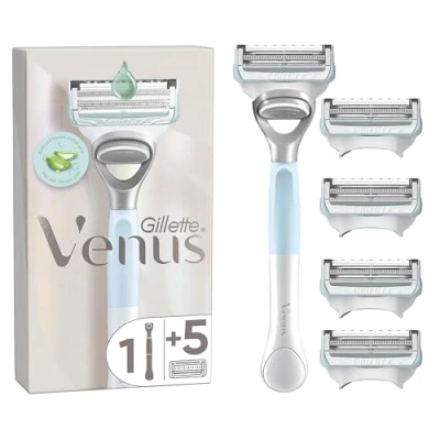 Image de Gillette Venus Rasoir Pour Femmes La Peau Et Les Poils Pubiens, Manche Réutilisable 5 Lames De Recharge Avec Une Barre Protection Bien Raser Zones Difficiles, Rasage Satin Care