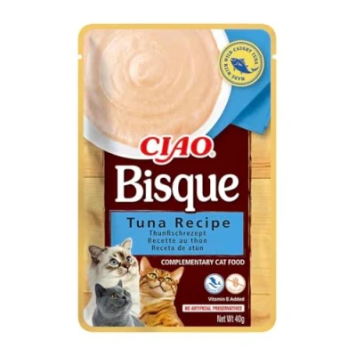 Image de INABA Ciao Bisque Thon Friandise pour Chat Humide 1 x 40g Délicieuse et Saine Purée Plat d&#039;accompagnement Complément Naturel sans céréales Pâtée