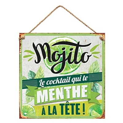 Image de Plaque Deco Metal 20x20 Cm Mojito le coktail qui te Menthe à la Tete