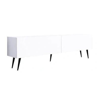 Image de 3E 3xE living.com Meuble TV : Deux Portes, étagères, Couleur Blanc Mat, Pieds Noirs D L 170 cm, H 52 P 32 cm