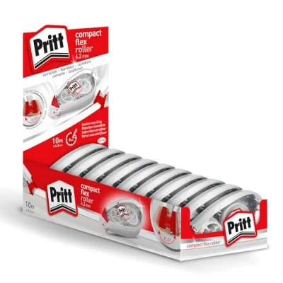 Image de Pritt Roller correcteur Compact Flex à pointe flexible et fonction push pull, réécriture immédiate, largeur env. 4,2 mm, longueur 10 m, set de rollers
