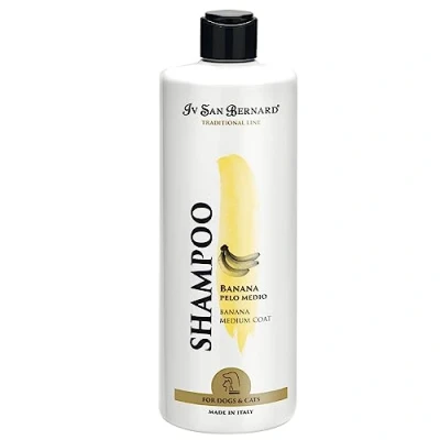 Image de Shampooing banane pour chats et chiens 1L Aide à normaliser l&#039;élasticité des cheveux Plus de douceur brillance Idéal les poils moyens IV San Bernard