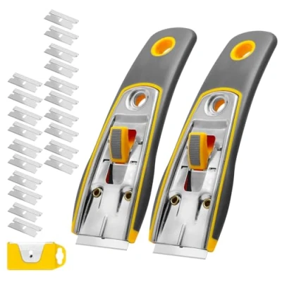 Image de CCLIFE 2 pcs Grattoirs Plaque Vitrocéramique Professionnel avec 20 Lames de Rechange pour Enlever les étiquettes Nettoie Vitres Poêles et Autocollants