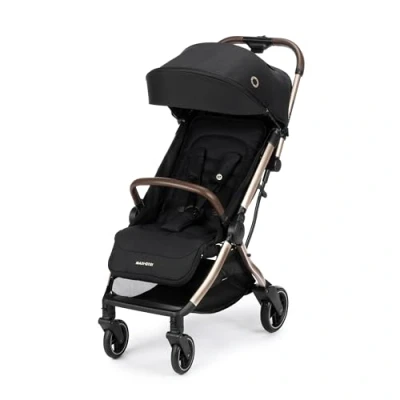 Image de Maxi Cosi Eva3 Poussette, 0 4 ans, 22 kg, Poussette Bebe, Légère, Compacte, Position Allongée, 3 Positions d&#039;Inclinaison, Pliage Automatique, Sangle de transport, Essential Black Champagne