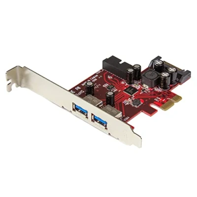 Image de StarTech.com Carte contrôleur PCI Express à 4 ports USB 3.0 (5Gbps) 2 externes internes Adaptateur PCIe avec alimentation SATA (PEXUSB3S2EI)