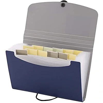 Image de D.RECT 5888 Trieur extensible 12 compartiments pour reçus, dossiers, factures Format A6 Bleu