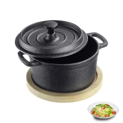 Image de Westmark Pot de service en fonte avec couvercle Tapas + Friends adapté à tous les types cuisinières, y compris induction et grill, support bambou fonte, 250 ml