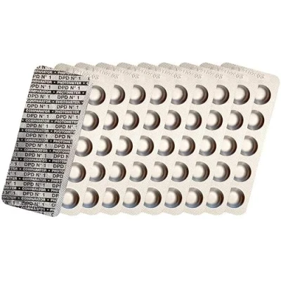 Image de harren24 Pastilles de test photomètre Refill Pack, Chlore DPD1, DPD3, Oxygène actif DPD4, valeur du pH Phenol Red, Alkalinity M, CYA, Testeur d&#039;eau piscine, convient pour Poollab (100 Pastilles)