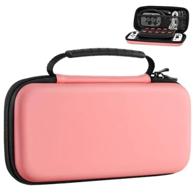 Image de MoKo Étui de Transport Compatible avec Nintendo Switch OLED Modèle 2021/Switch, Housse Rangement en EVA 10 Fentes Cartes Jeu, Coque Protection Portable pour Accessoires, Corail