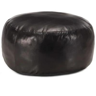 Image de Pouf en cuir véritable de chèvre noir VIDAXL Style vintage 60 x 30 cm