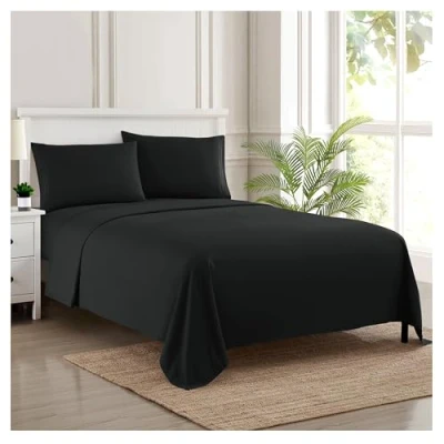 Image de Sweet Home Collection Parure de lit Luxe en Microfibre avec Drap Plat, Housse, 2 taies d&#039;oreiller, Noir, jumeau
