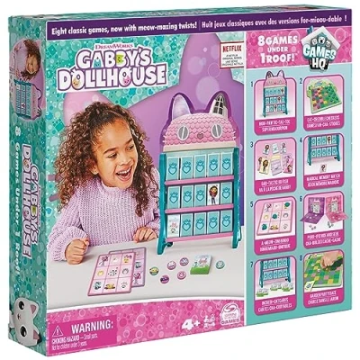 Image de Gabby&#039;s Dollhouse, Jeux de Cartes Bingo HQ Checkers Tic Tac Toe Memory Match Go Fish société Jouet Cadeau Netflix Fournitures fête pour Enfants à partir 4 Ans