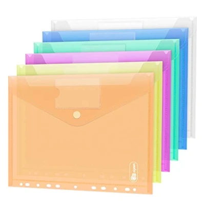 Image de 24 pochette Porte Document A4 Fermeture 6 couleurs pochettes pour documents portefeuilles classer les avec étiquettes 11 trous