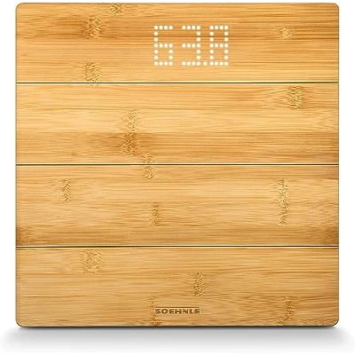 Image de Soehnle balance pèse personne Style Sense Bamboo Magic, électronique en bambou véritable pour sensation pieds chauds, écran invisible puis affichage LED, jusqu&#039;à 180 kg, avec piles