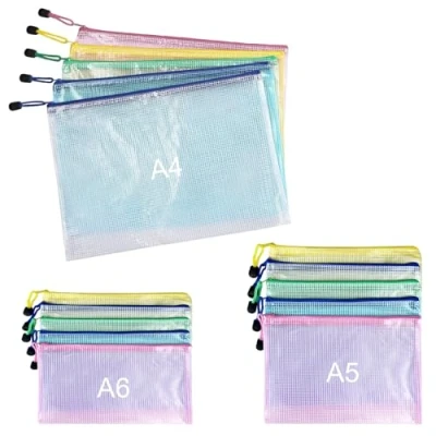 Image de Nutabevr 15 Pièces 5 Couleurs Pochette Zip Chemise Plastique Mesh (A4+A5+A6), à Document Etanche, Pour Ranger Objets des Fournitures, Cosmétiques, Dossiers, Documents Organisation