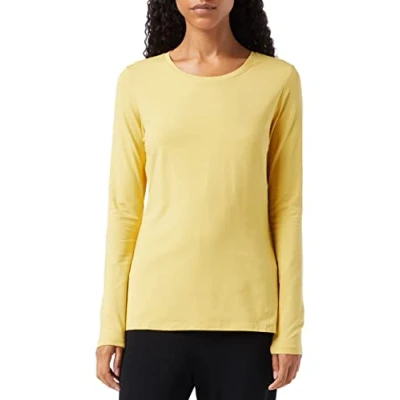 Image de Amazon Essentials T Shirt Col Rond à Manches Longues Coupe Classique (Grandes Tailles Disponibles) Femme, Jaune Foncé, XS