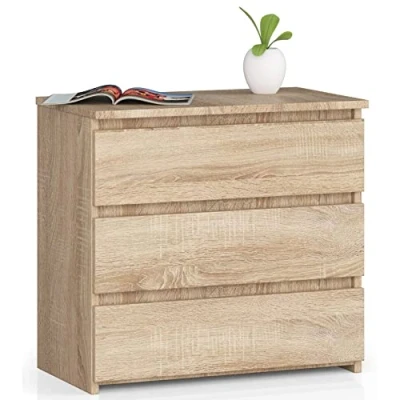 Image de AKORD Commode CL 3 avec tiroirs Classique pour La Chambre, Salon Meuble de Rangement L60 x H57 P35 cm Poids 26 kg Chêne Sonoma
