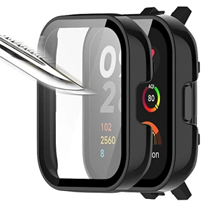 Image de Msiall [2 pièces] Noir avec Film de Protection d&#039;écran en Verre trempé pour redmi Watch 3, étui PC dureté 9H, Pare Chocs, Complet Mince Smart 3
