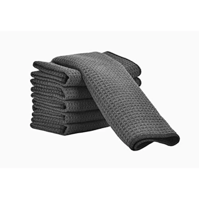 Image de Aniease Lot de 6 torchons cuisine en microfibre super absorbants à séchage rapide Tissage gaufré Serviettes nettoyage bar (gris, 30 cm x cm)
