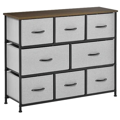 Image de HOMCOM Commode Chiffonnier Meuble de Rangement 8 tiroirs Pliables en Tissu 100 x 30 78,5 cm Gris